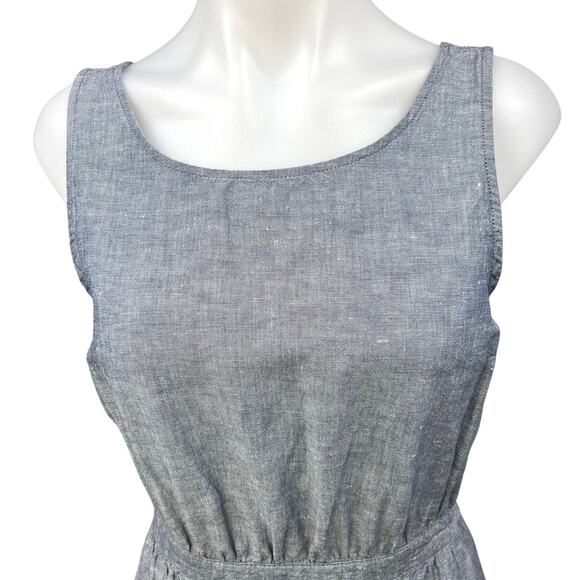 GAP Gray Linen Sleeveless Open  Back Jean Chambray Denim Blouson Mini Dress Sz S - Picture 4 of 5